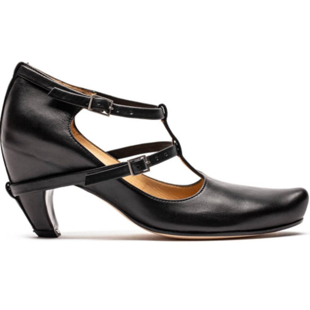 Tracey Neuls PENNY Smoke, Black Leather Mary Jane T-Strap Heels, Sz EU 40 / US 9